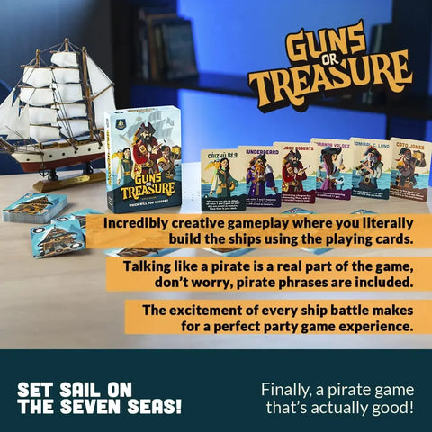 Guns or Treasure - Party Pirate Card Game for Family, Adults & Children (2-6 Players, Ages 8+)