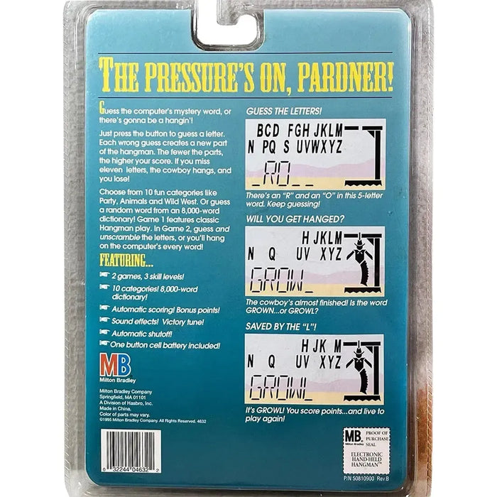 Hangman - Puzzle Word Electronic Handheld Game for Family, Adults, and Children (1 Player, Ages 8+) - Hasbro [Milton Bradley]