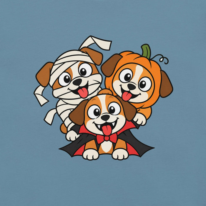 Happy Halloween T-Shirt - Cute Mummy, Pumpkin and Vampire Dogs Graphic Tee