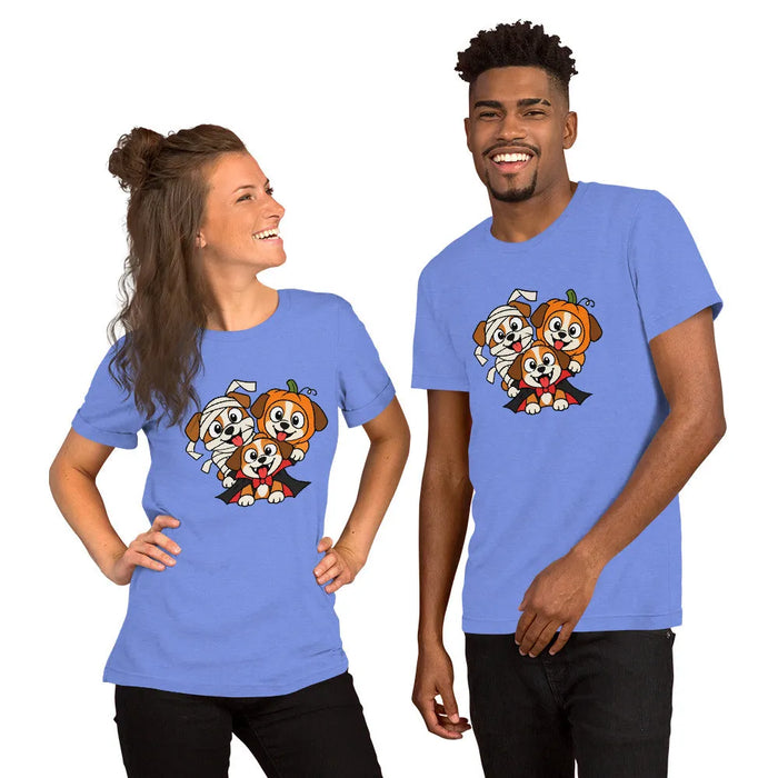 Happy Halloween T-Shirt - Cute Mummy, Pumpkin and Vampire Dogs Graphic Tee