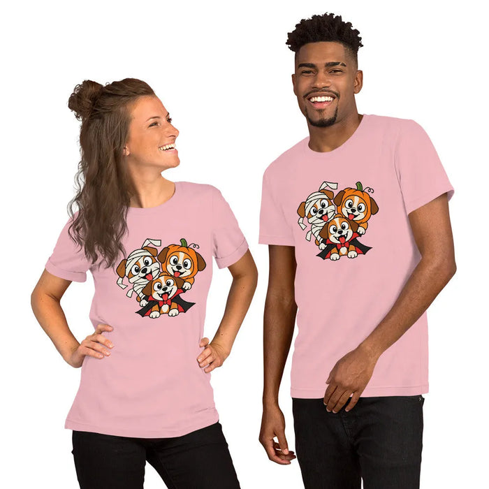 Happy Halloween T-Shirt - Cute Mummy, Pumpkin and Vampire Dogs Graphic Tee