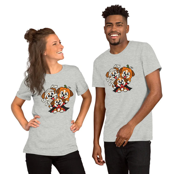 Happy Halloween T-Shirt - Cute Mummy, Pumpkin and Vampire Dogs Graphic Tee