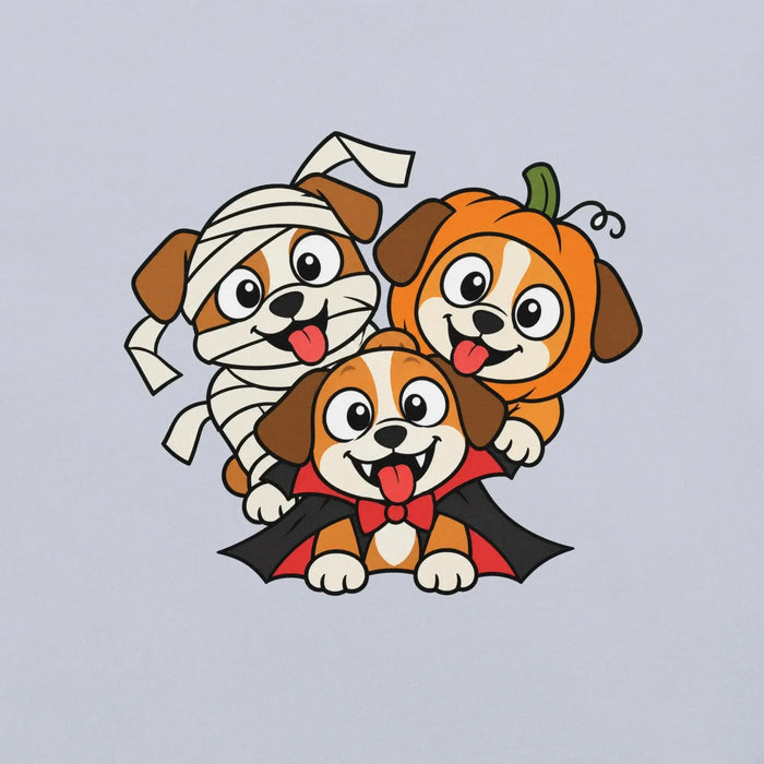 Happy Halloween T-Shirt - Cute Mummy, Pumpkin and Vampire Dogs Graphic Tee