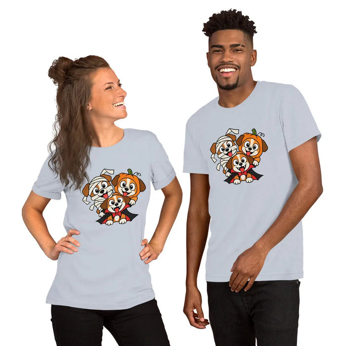 Happy Halloween T-Shirt - Cute Mummy, Pumpkin and Vampire Dogs Graphic Tee