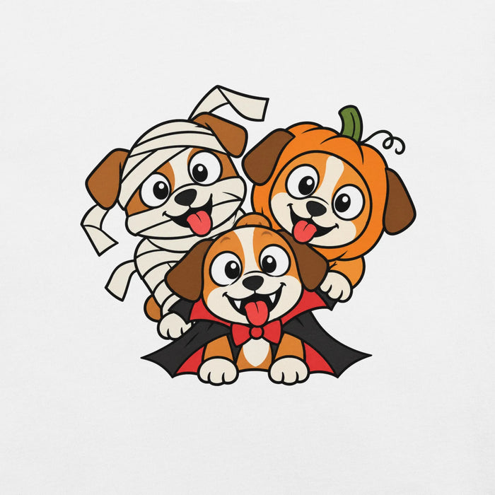 Happy Halloween T-Shirt - Cute Mummy, Pumpkin and Vampire Dogs Graphic Tee