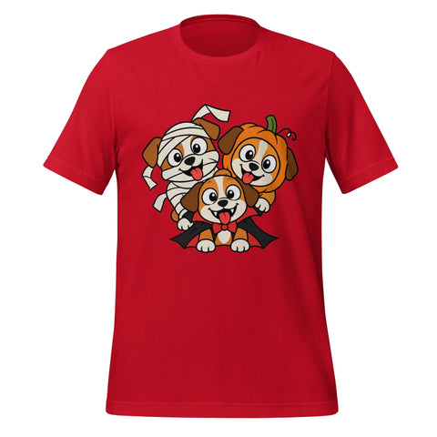Happy Halloween T-Shirt - Cute Mummy, Pumpkin and Vampire Dogs Graphic Tee - Image 1