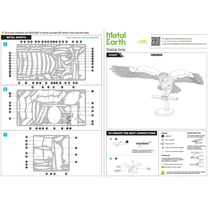 Harry Potter - Hedwig Figure Model Kit (Steel, Challenging Difficulty) - Fascinations - Metal Earth Premium Series