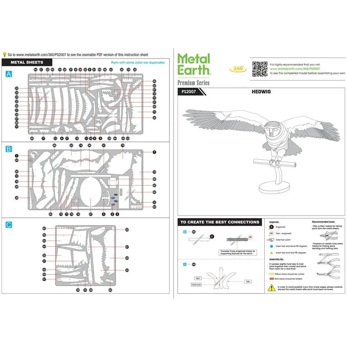 Harry Potter - Hedwig Figure Model Kit (Steel, Challenging Difficulty) - Fascinations - Metal Earth Premium Series