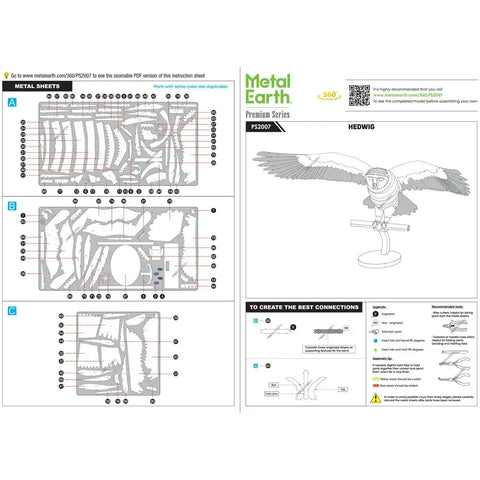 Harry Potter - Hedwig Figure Model Kit (Steel, Challenging Difficulty) - Fascinations - Metal Earth Premium Series