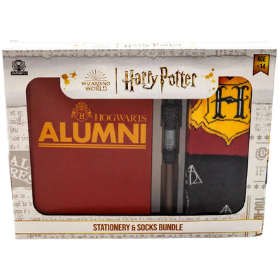 Harry Potter - Hogwarts Stationery & Socks Gift Box Set - Culturefly - Notebook, Wand Pen, Crew Socks