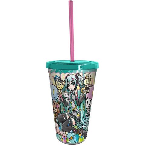 Hatsune Miku - Cute Animals & Miku Tumbler with Straw (Plastic, 16 oz.) - ABYstyle