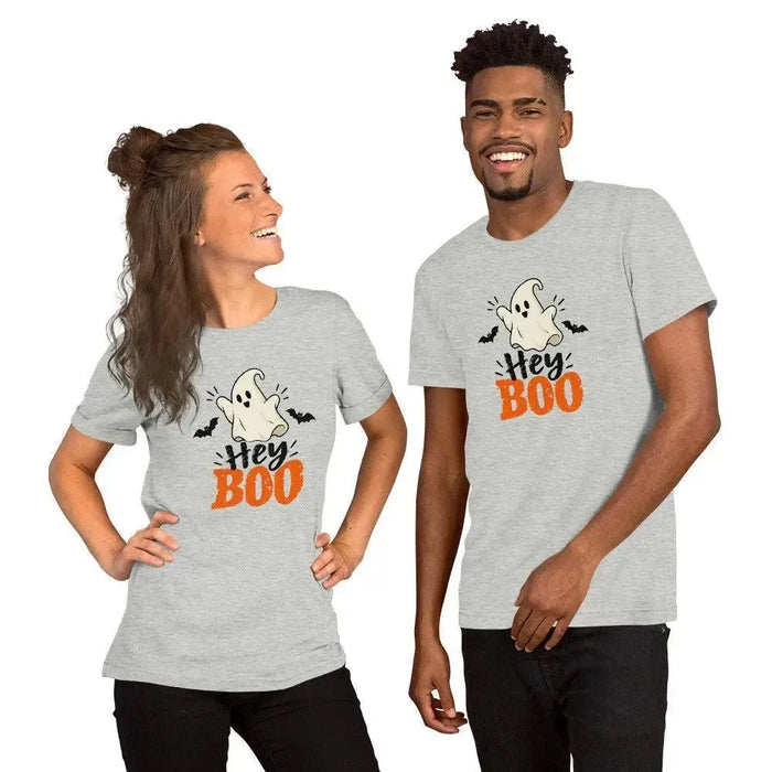 Hey Boo T-Shirt - Cute Halloween Ghost and Bats Graphic Tee