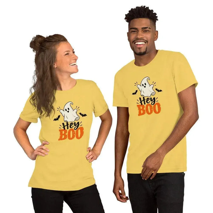 Hey Boo T-Shirt - Cute Halloween Ghost and Bats Graphic Tee
