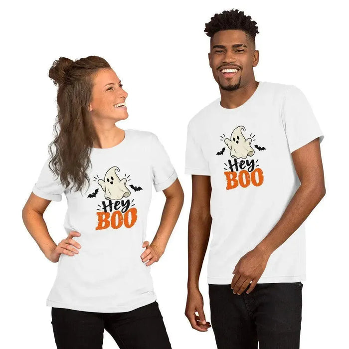 Hey Boo T-Shirt - Cute Halloween Ghost and Bats Graphic Tee