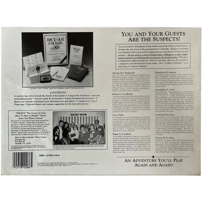 How to Host a Murder - Party Mystery Board Game for Adults (8+ Players, Ages 18+) - Decipher Inc - (1990)