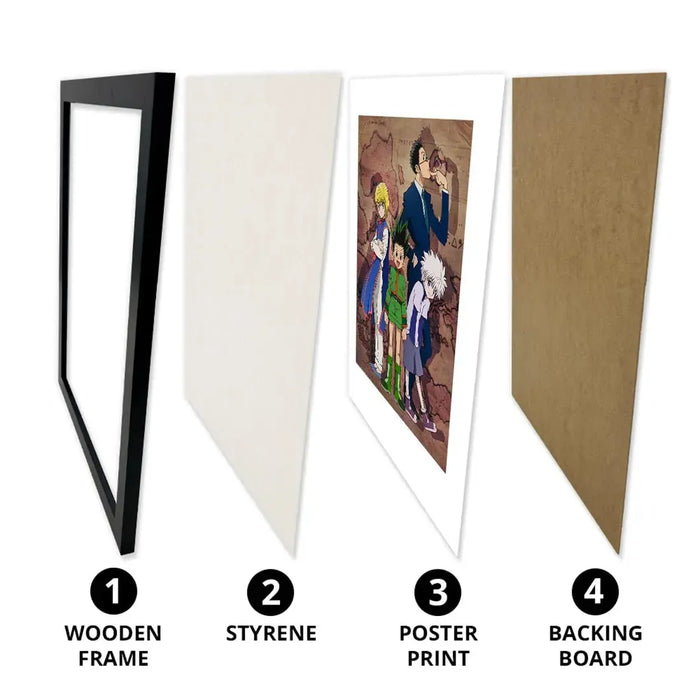 Hunter x Hunter - Main Characters on Map Framed Print (12"x16") - ABYstyle