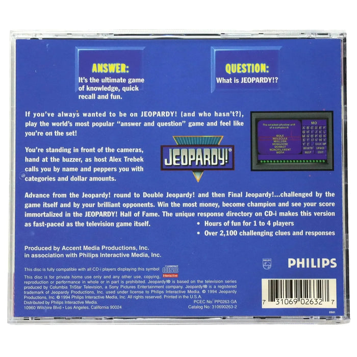 Jeopardy - Trivia Quiz Video Game (1-4 Players, Ages 6+) - Philips CD-i - (1994)