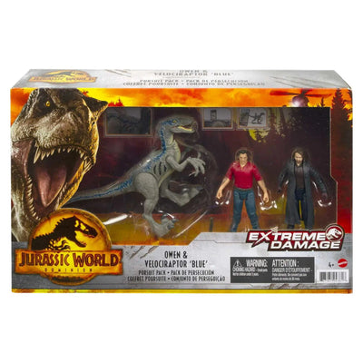 Jurassic World Dominion - Owen & Velociraptor 'Blue' Pursuit Action Figure Pack - Mattel - Extreme Damage Series