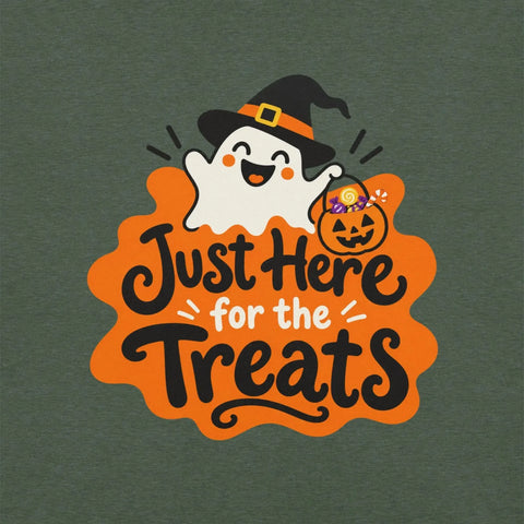 Just Here for the Treats T-Shirt - Cute Halloween Ghost and Candy Graphic Tee - Image 10
