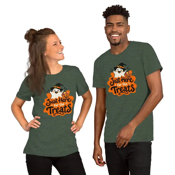 Just Here for the Treats T-Shirt - Cute Halloween Ghost and Candy Graphic Tee