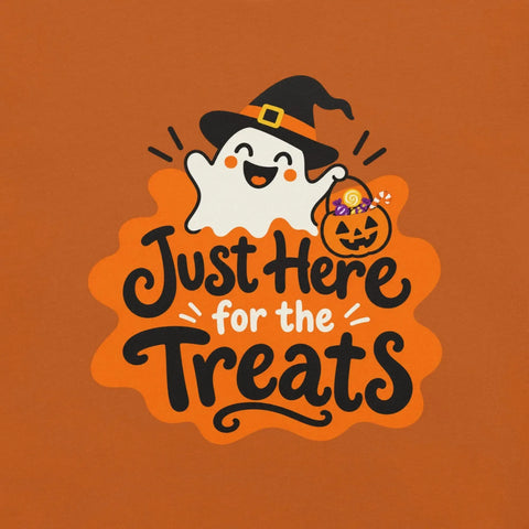 Just Here for the Treats T-Shirt - Cute Halloween Ghost and Candy Graphic Tee - Image 14