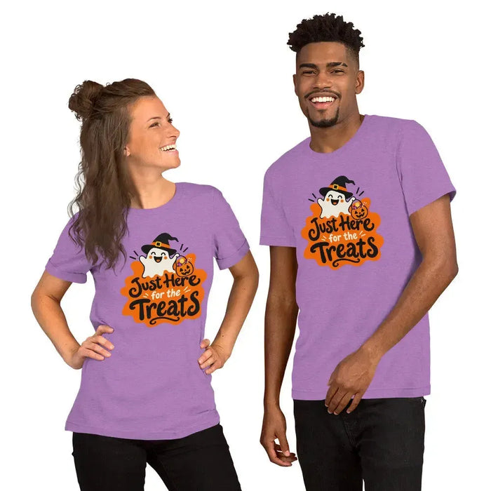 Just Here for the Treats T-Shirt - Cute Halloween Ghost and Candy Graphic Tee