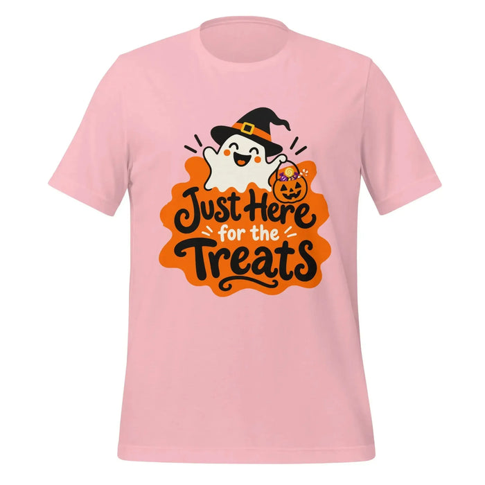 Just Here for the Treats T-Shirt - Cute Halloween Ghost and Candy Graphic Tee