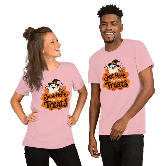 Just Here for the Treats T-Shirt - Cute Halloween Ghost and Candy Graphic Tee