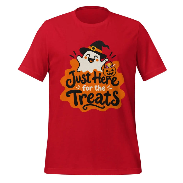 Just Here for the Treats T-Shirt - Cute Halloween Ghost and Candy Graphic Tee