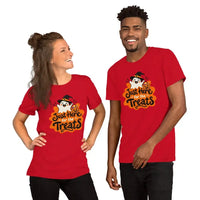 Just Here for the Treats T-Shirt - Cute Halloween Ghost and Candy Graphic Tee- Image 8