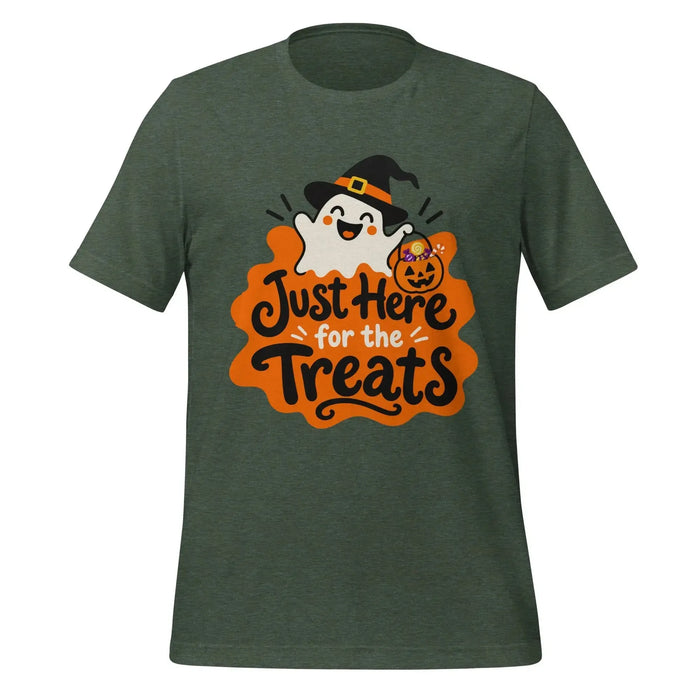 Just Here for the Treats T-Shirt - Cute Halloween Ghost and Candy Graphic Tee