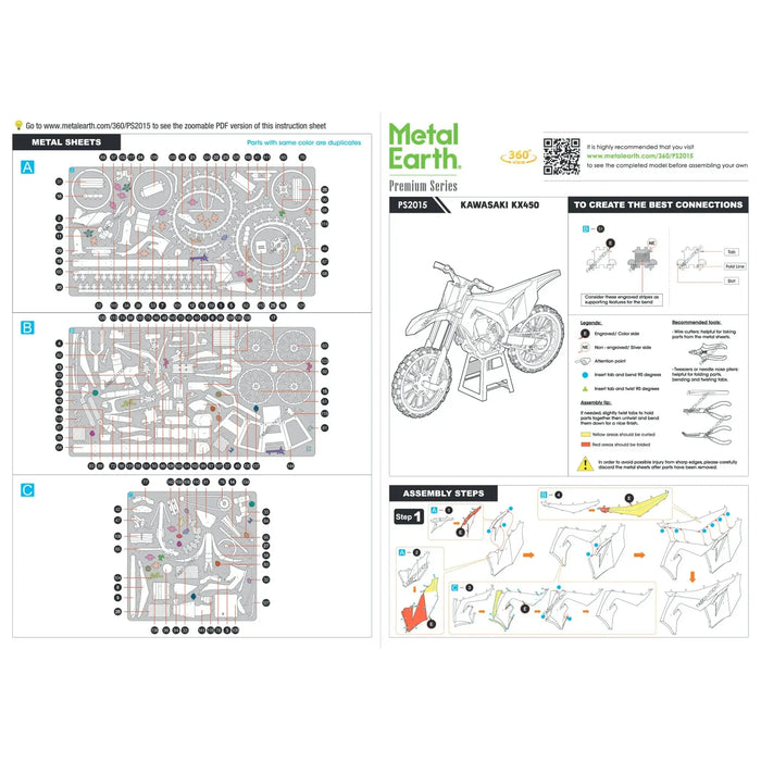 Kawasaki - Kawasaki KX450 Dirt Bike Figure Model Kit (1:16 Scale, Steel, Moderate Difficulty) - Fascinations - Metal Earth Premium Series - (2024)