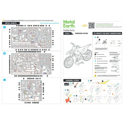 Kawasaki - Kawasaki KX450 Dirt Bike Figure Model Kit (1:16 Scale, Steel, Moderate Difficulty) - Fascinations - Metal Earth Premium Series - (2024) - Image 7