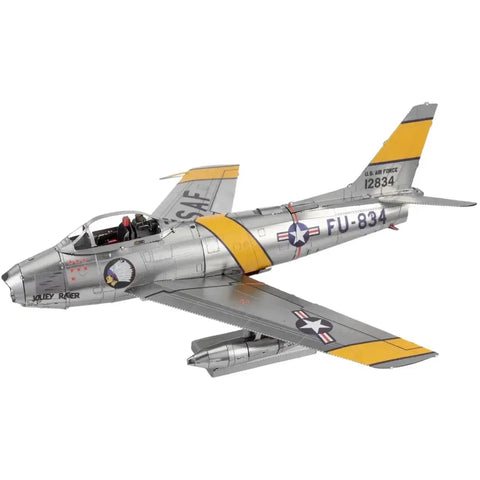Korean War - F-86 Sabre American Plane Figure Model Kit (1:72 Scale, Steel, Moderate Difficulty) - Fascinations - Metal Earth Series