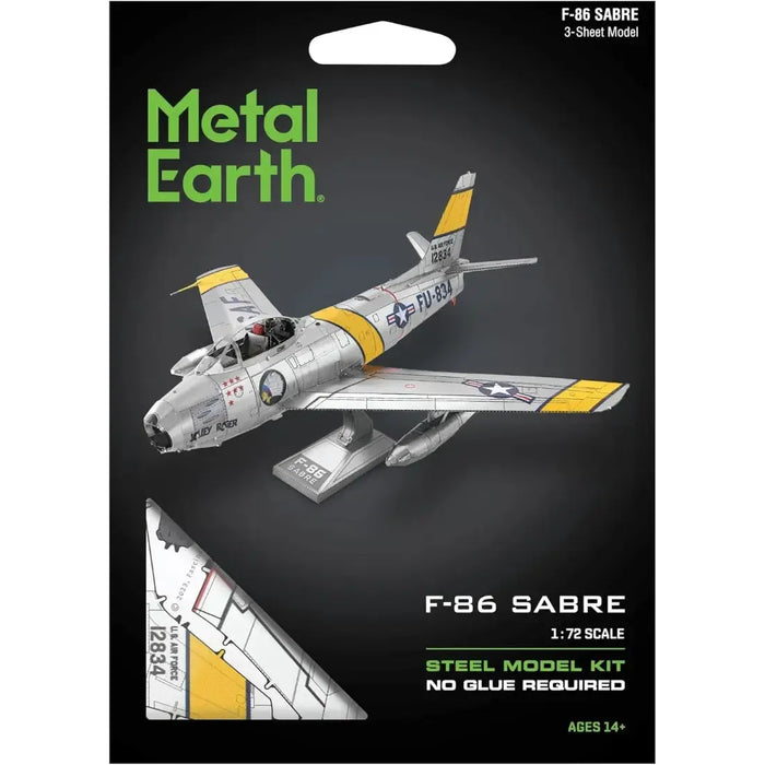 Korean War - F-86 Sabre American Plane Figure Model Kit (1:72 Scale, Steel, Moderate Difficulty) - Fascinations - Metal Earth Series