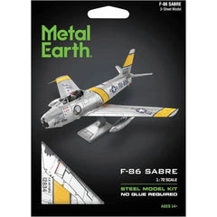 Korean War - F-86 Sabre American Plane Figure Model Kit (1:72 Scale, Steel, Moderate Difficulty) - Fascinations - Metal Earth Series