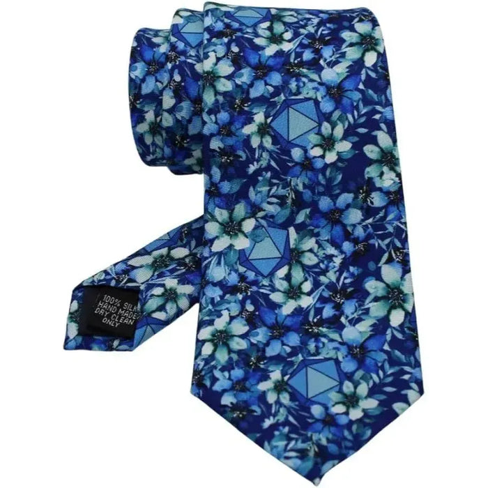 Light Blue Floral Dice Pattern Premium Necktie (Handmade, 100% Silk) - Adventurer's Forge