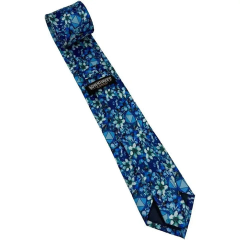 Light Blue Floral Dice Pattern Premium Necktie (Handmade, 100% Silk) - Adventurer's Forge
