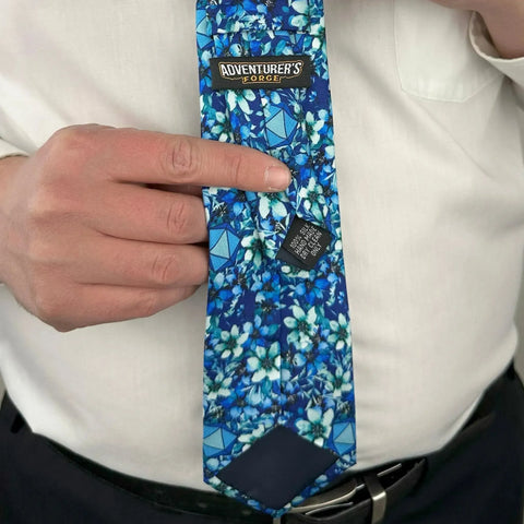 Light Blue Floral Dice Pattern Premium Necktie (Handmade, 100% Silk) - Adventurer's Forge