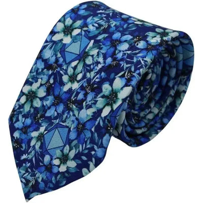 Light Blue Floral Dice Pattern Premium Necktie (Handmade, 100% Silk) - Adventurer's Forge