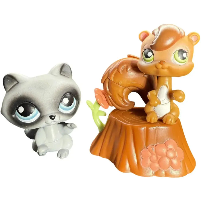 Littlest Pet Shop - Chipmunk & Raccoon Bobble-Head Figure Set - Hasbro - Sweet 'N Neat Pets Series (195-196)