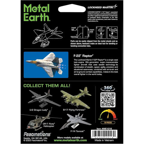 Lockheed Martin - F-22 Raptor Plane Figure Model Kit (1:137 Scale, Steel, Moderate Difficulty) - Fascinations - Metal Earth Series