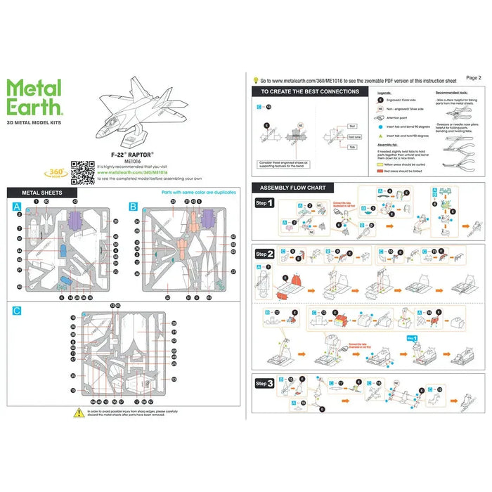 Lockheed Martin - F-22 Raptor Plane Figure Model Kit (1:137 Scale, Steel, Moderate Difficulty) - Fascinations - Metal Earth Series