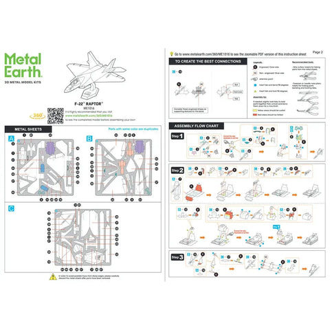 Lockheed Martin - F-22 Raptor Plane Figure Model Kit (1:137 Scale, Steel, Moderate Difficulty) - Fascinations - Metal Earth Series