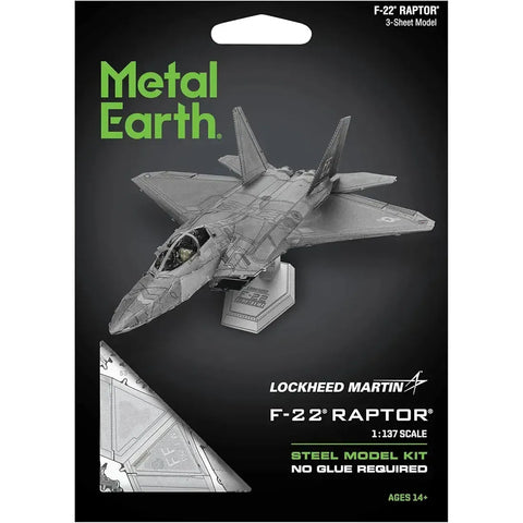 Lockheed Martin - F-22 Raptor Plane Figure Model Kit (1:137 Scale, Steel, Moderate Difficulty) - Fascinations - Metal Earth Series