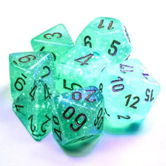 Luminary Light Green & Gold Dice Set (7 Dice, Polyhedral) - Chessex - Borealis Series