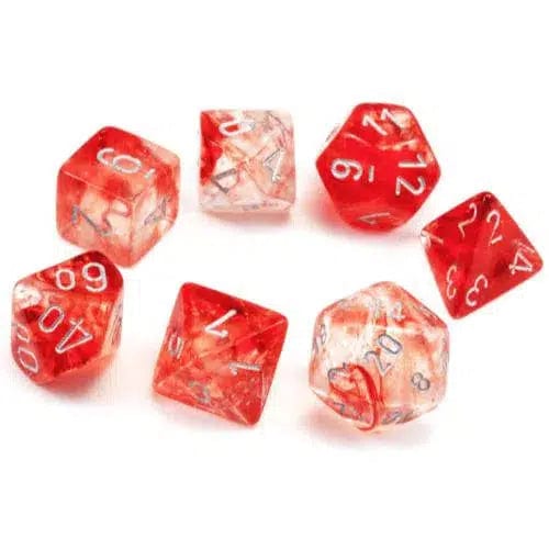 Luminary Red/Silver Dice Set (7 Dice, Polyhedral) - Chessex - Nebula Series