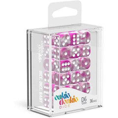 Magnolia D6 Dice Set (36 Dice, 12mm, Pink & White) - Oakie Doakie Dice