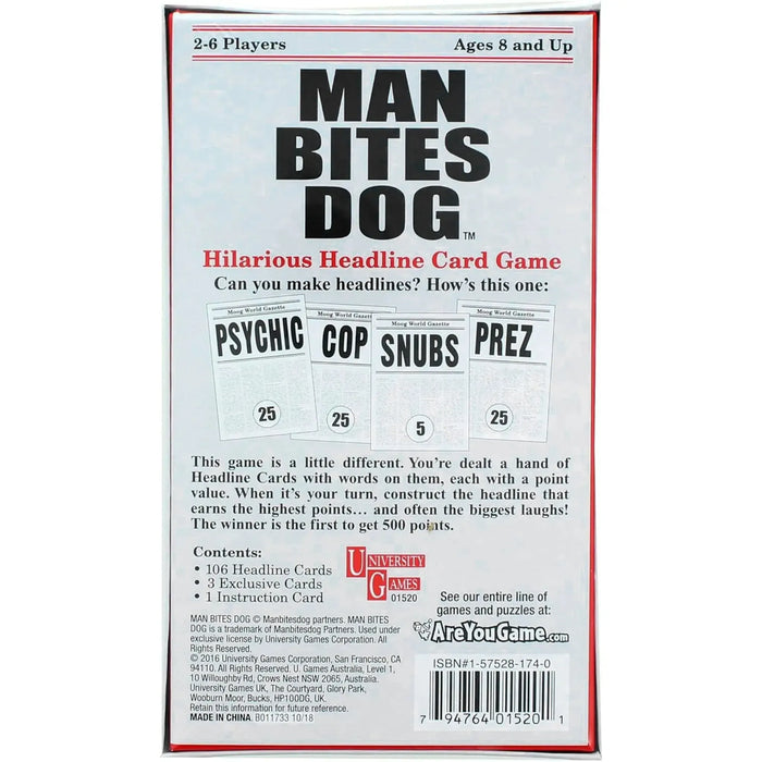 Man Bites Dog - Funny Party Card Game for Family, Adults, and Children (2-6 Players, Ages 8+) - University Games