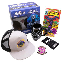 Marvel: Avengers - Black Panther Collector's Gift Box Set (Vibranium Edition) - Culturefly - Molded Mug, Embroidered Patch, Wristband, Patch Hat, Metal Comic Cover Card